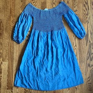 For The Republic denim smocked midi dress, size L. Excellent condition